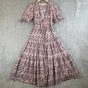 Christy Dawn Dress Womens S Pink Ditzy Floral Wrap Tiered Pleated Prairie Maxi